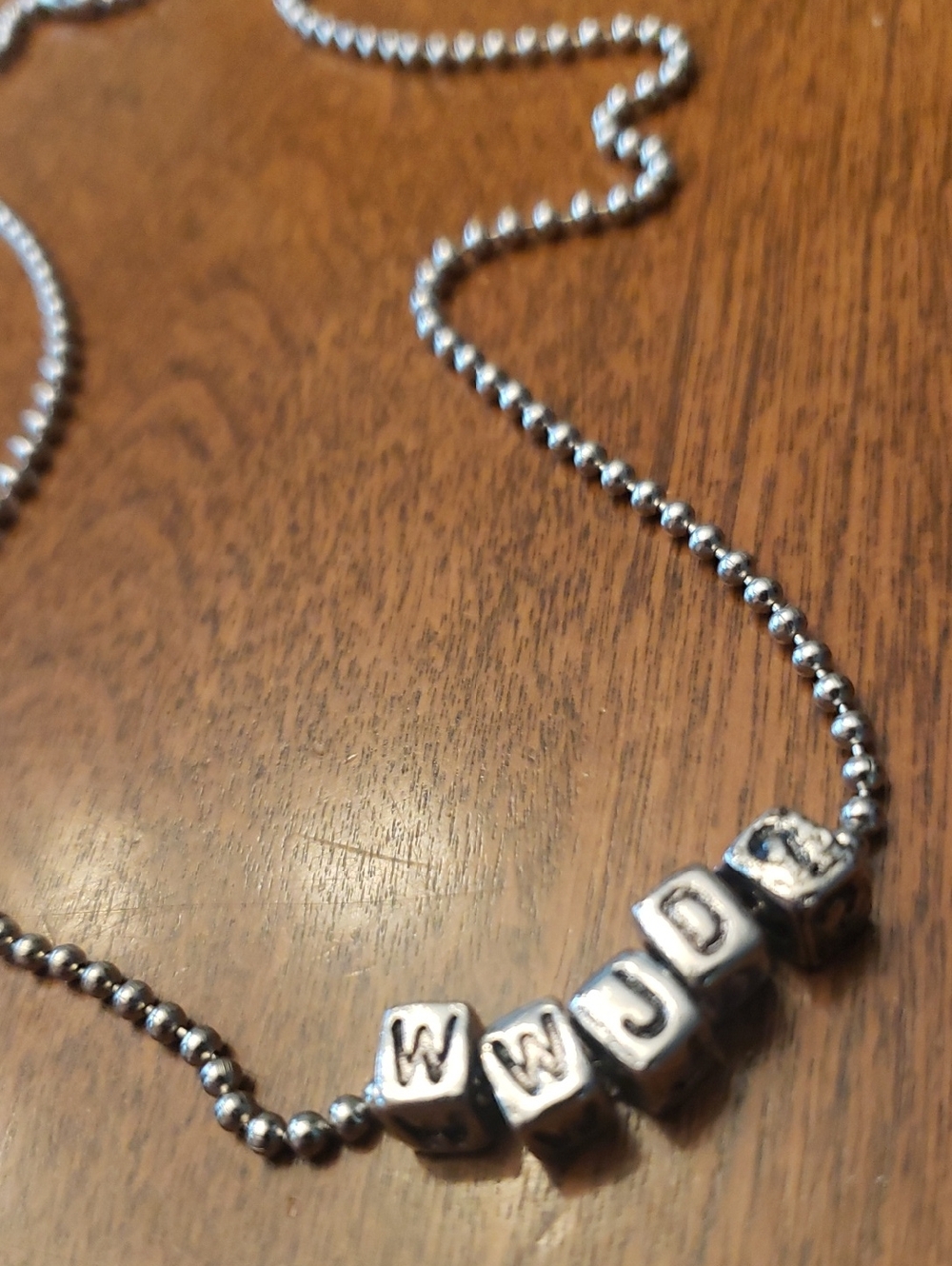 Silver "WWJD?" Beaded Letter Blocks Necklace - 18"